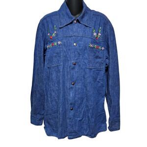 Mackey Denim Embroidered Western Shirt Button Up‎